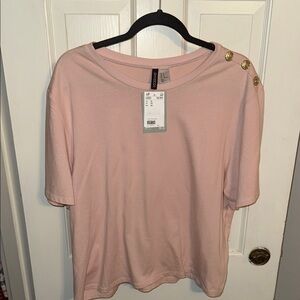 H&M Light Pink Short Sleeve Top with Gold Buttons